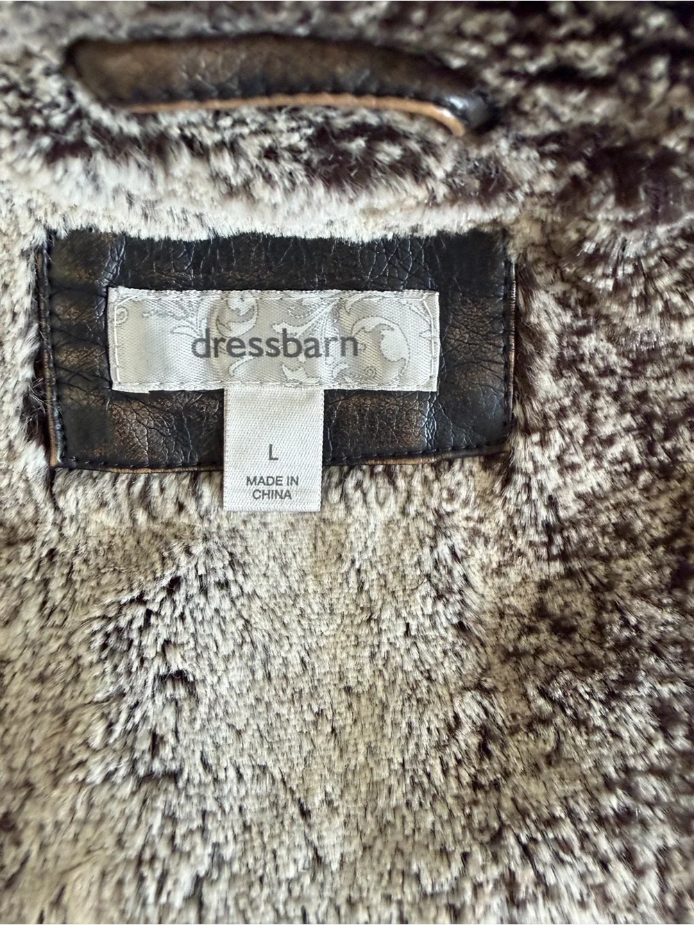 dressbarn Dark Brown Leather Jacket with Faux Fur Shawl Collar - Picture 5 of 11